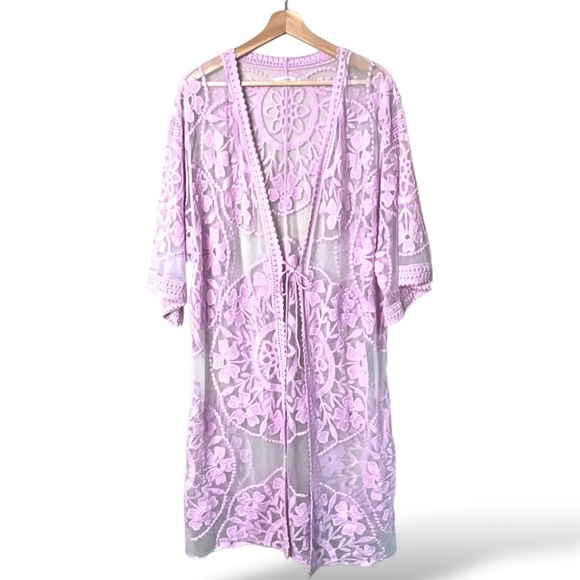 DO EVERYTHING IN LOVE Cotton Embroidered Kimono / Cardigan / Coverup / Sheer O/S - Picture 1 of 8